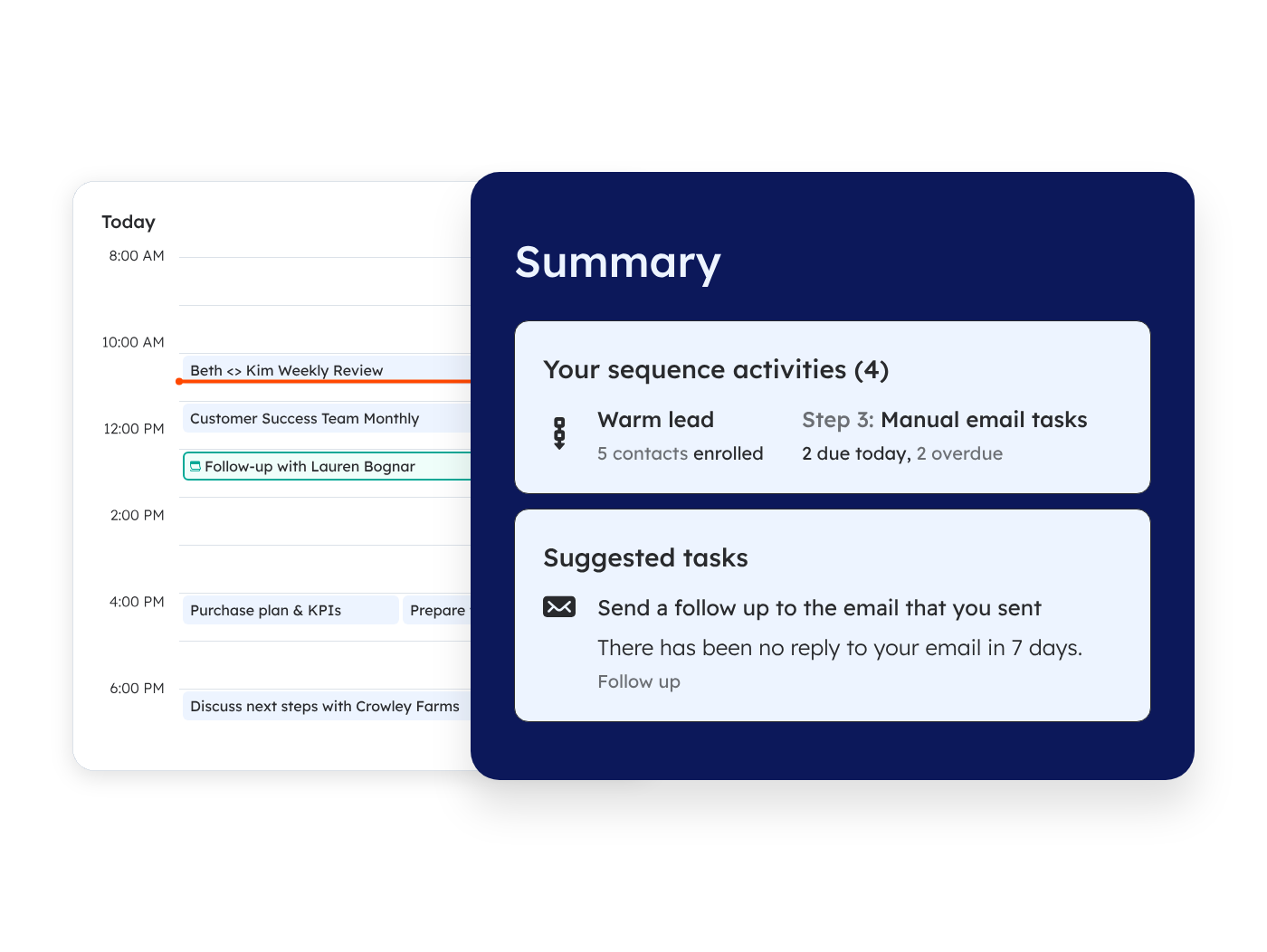 The HubSpot Sales Workspace home: tasks, guided actions and the day's schedule